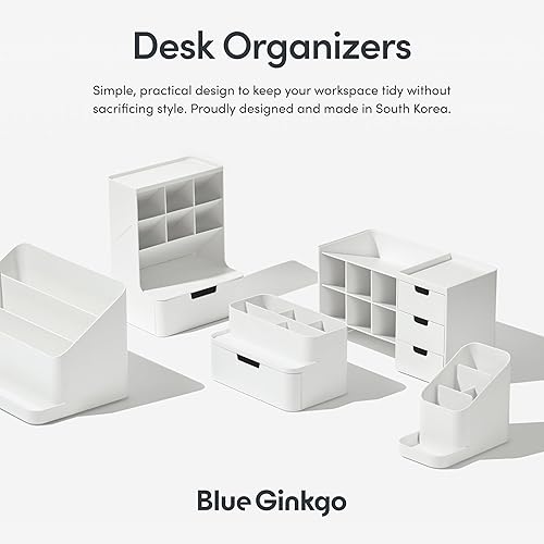 Miniatura 6 de BLUE GINKGO Organizador de escritorio portátil, compacto, 3 compartimentos, almacenamiento de medio cajón, soporte para bolígrafos, organizador de