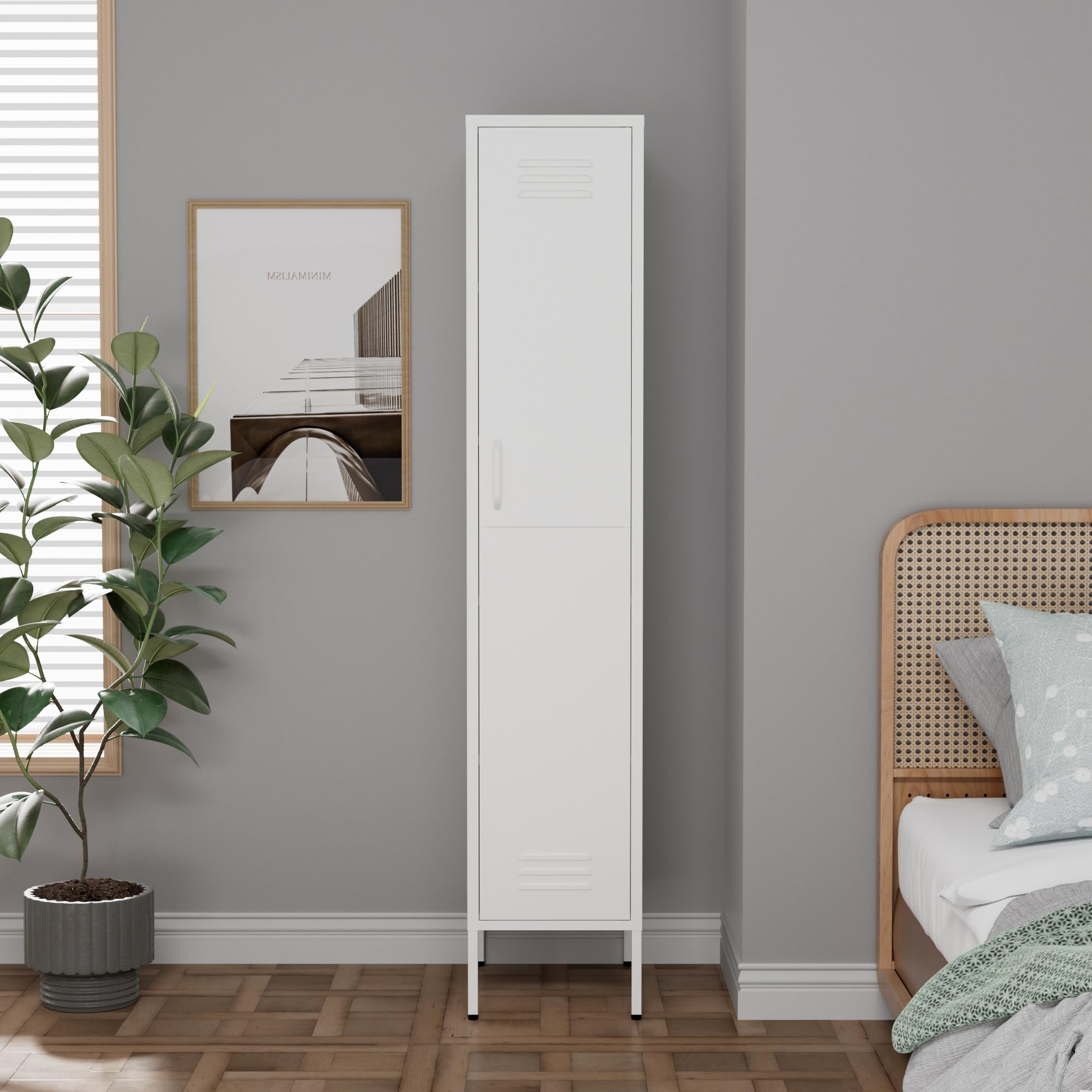 Metallschrank – Garderobenschrank aus Stahl mit verstellbaren Einlegeböden – Industrieller Aufbewahrungsschrank – 35x50x180 cm / 90x50x180 cm – Aktenschrank (Weiß, 35x50x180cm)