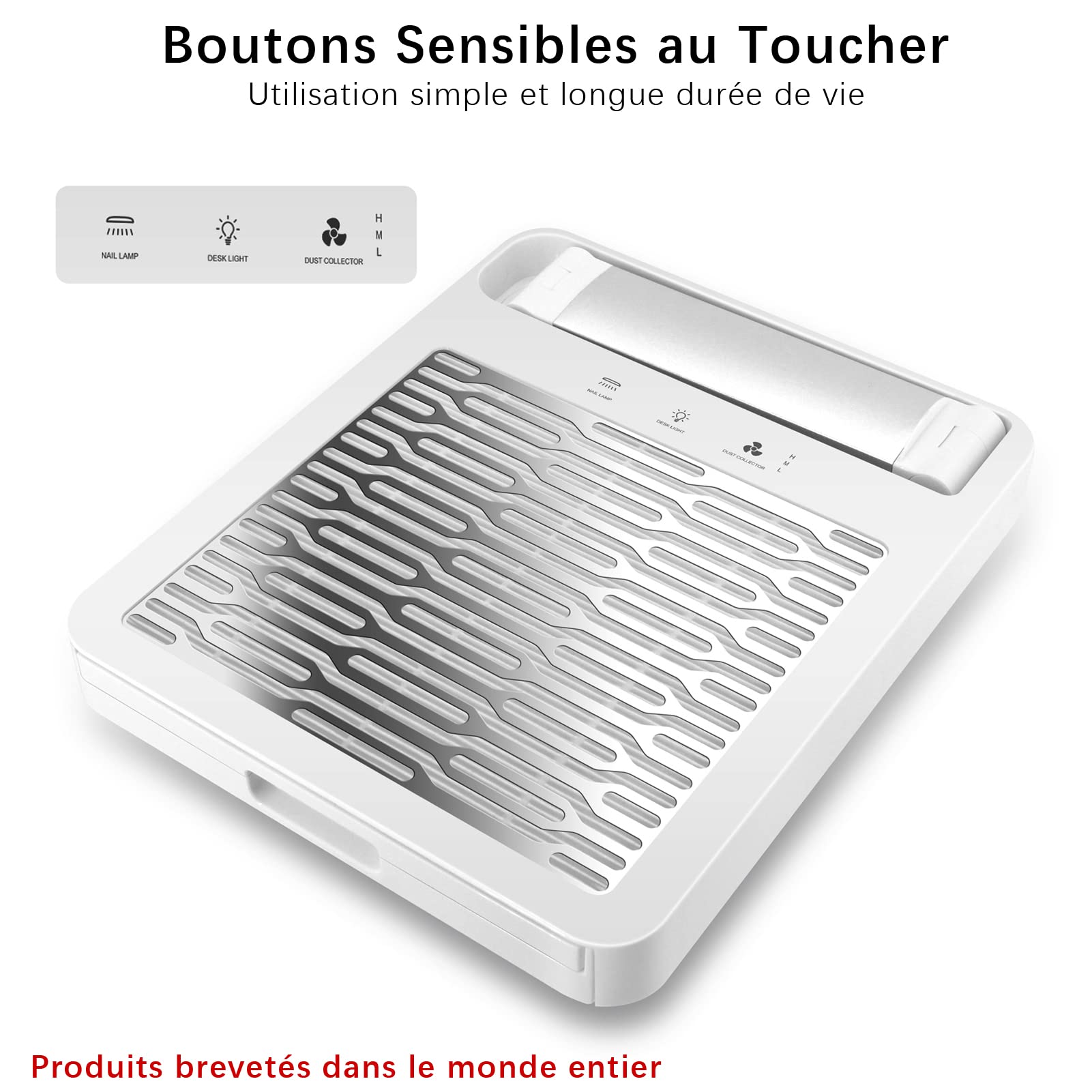 Aspirateur Ongle avec Séchoir à Ongles et Lampe de Bureau, Aspiration Réglable, Professionnelle Onglerie Aspirateur Collecteur de Poussière Ventilateur avec Filtre Remplaçable, NDC6