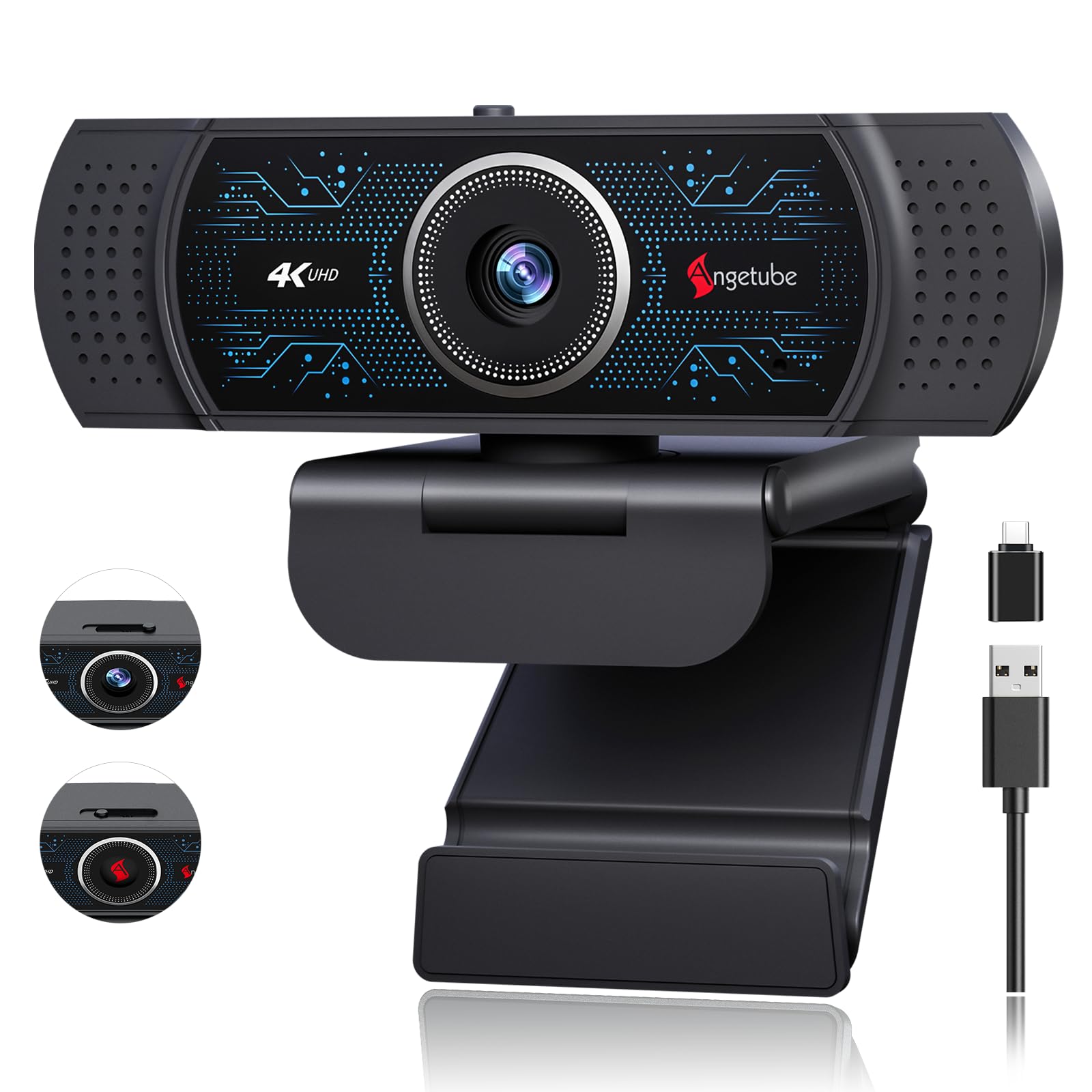 4K Webcam for PC w/Microphone, USB Web Cam Built-in Privacy Cover