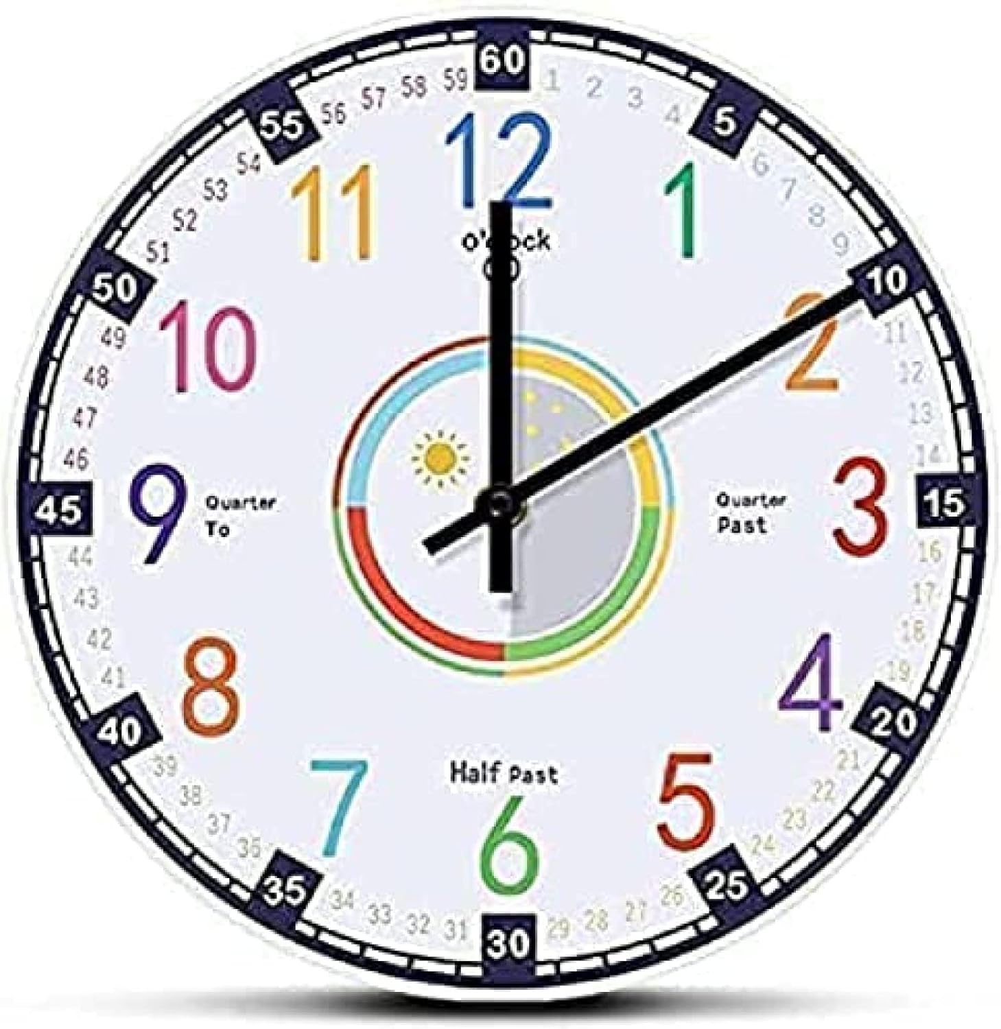 Wall Clock Silent Non Ticking Learning Time Educational Wall Clock For
