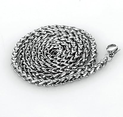 Chain Necklace for Men Stainless Steel, Silver Necklace Chain, Wheat Chain Necklace, 3mm Silver Chain Necklace 18-36 Inches