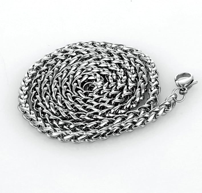 Chain Necklace for Men Stainless Steel, Silver Necklace Chain, Wheat Chain Necklace, 3mm Silver Chain Necklace 18-36 Inches