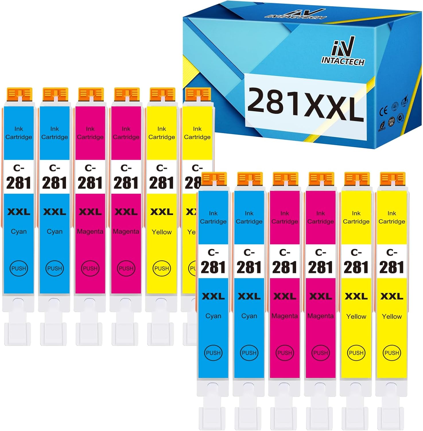 CLI-281 XXL Cyan/Magenta/Yellow-3 Color Ink Cartridges Compatible with Canon 281XXL CLI281 Value Pack Work for Pixma TS6120 TS8120 TR7520 TR8520 TS9120 TS6220 TS8220 TS9520 TS9521C
