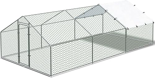 Gallinero de metal grande con cubierta impermeable para uso en la granja en el patio trasero al aire libre, jaula resistente y anti-UV en forma de