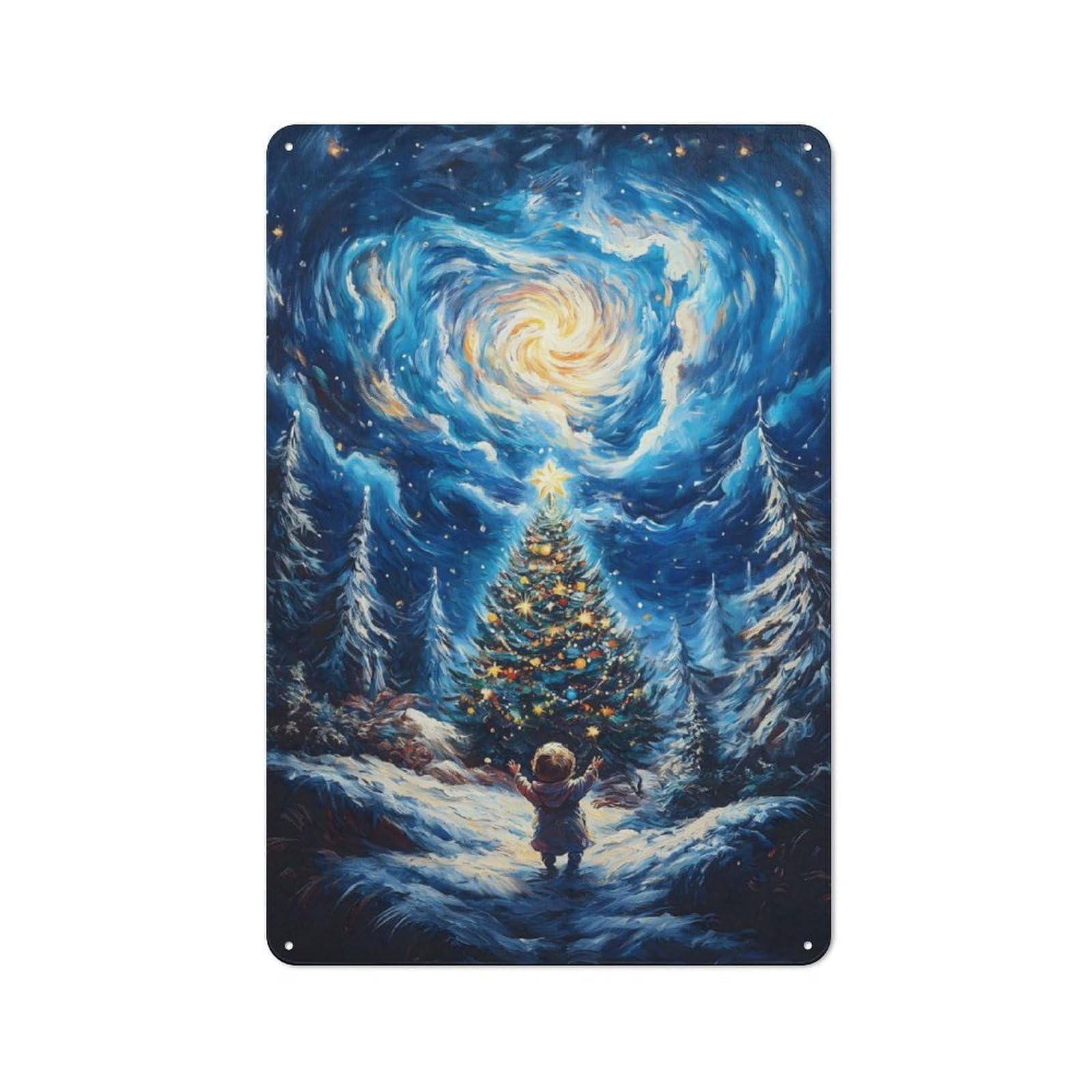 Junmoney Child Gazing At Christmas Tree Rustic Vintage Metal Sign 30X20cm Featuring Home Bar Decor For Cafe, Pub, Workshop Or Home Bar