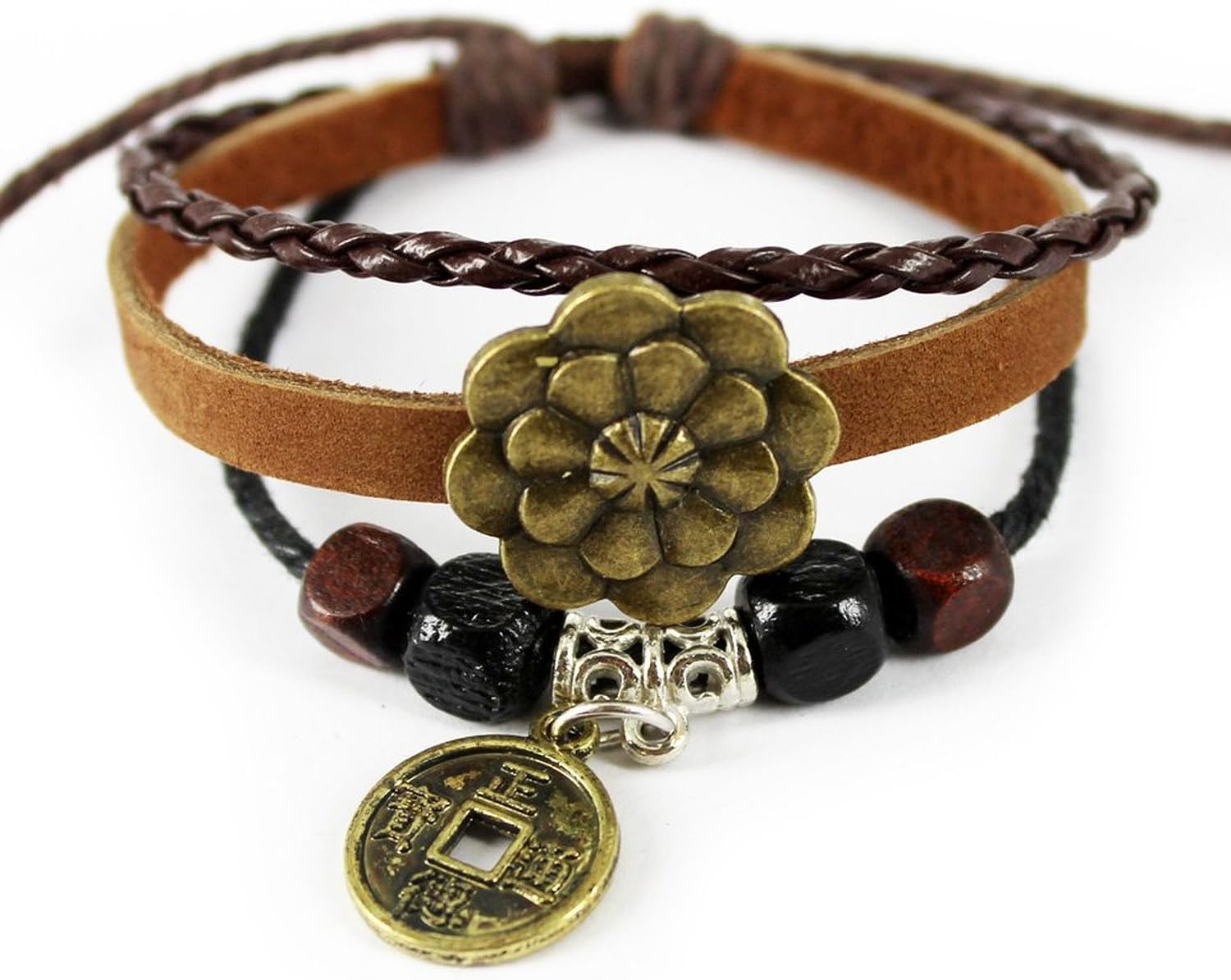 Seattle Night Holy Lotus Flower Adjustable Length Ancient Copper Pendant Wrist Wrap Bracelet