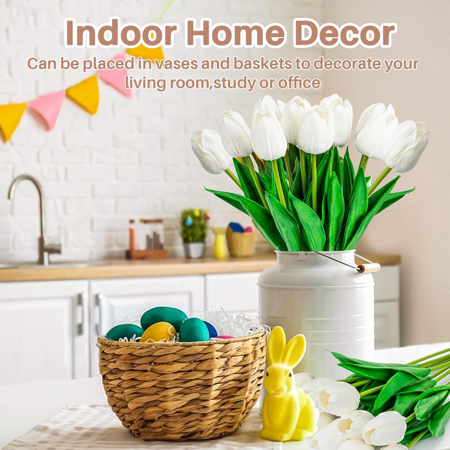 MAQIHAN 10 White Tulips Artificial Flowers - Real Touch Fake Tulips, Realistic Faux Plastic Flowers Bouquet for Home Dining Table Decoration - Image 5