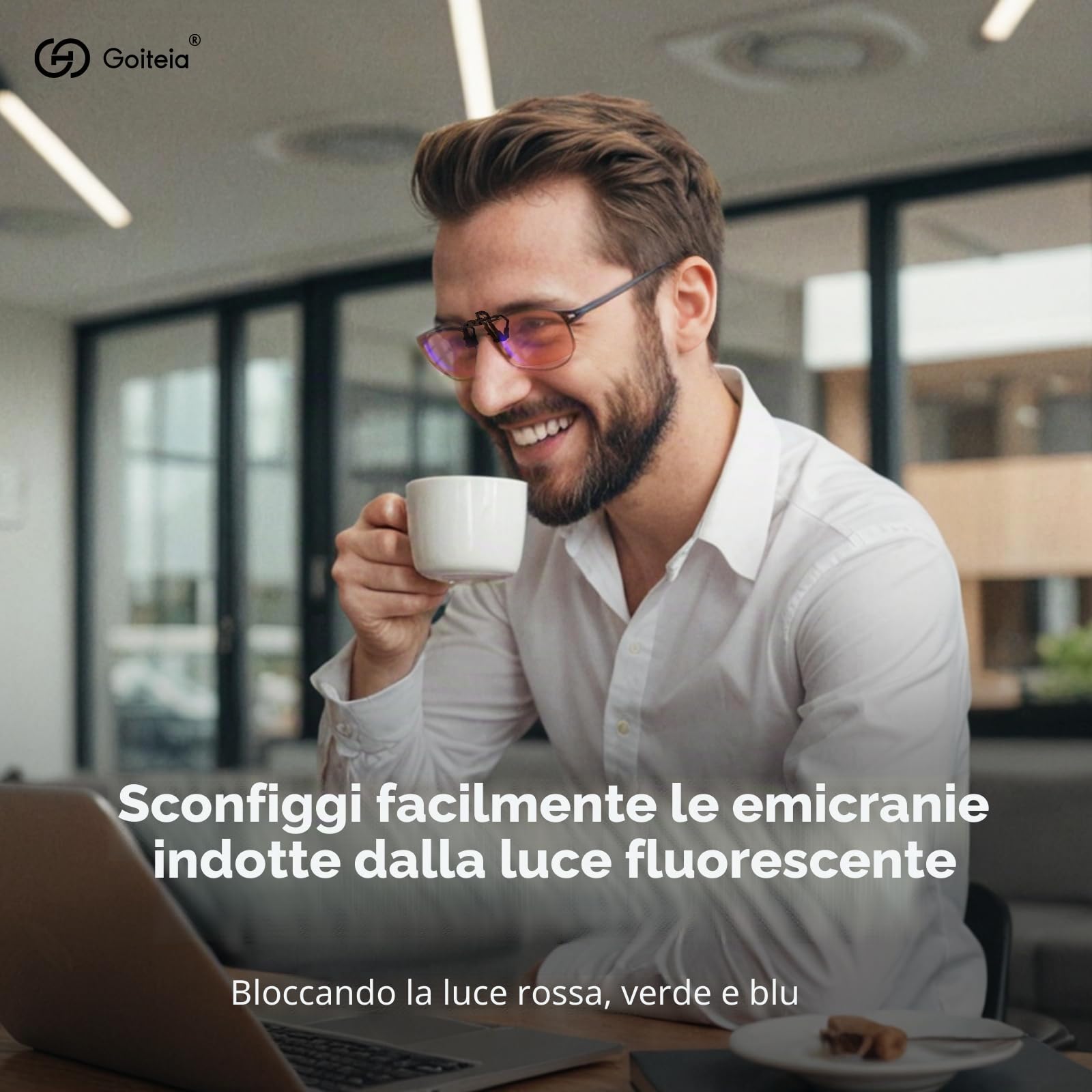Goiteia FL-Rose - Occhiali con clip per emicrania, con clip, per bloccare la luce blu, per affaticamento degli occhi, sensibile alla luce, illuminazione a LED fluorescente/abbagliamento dello schermo