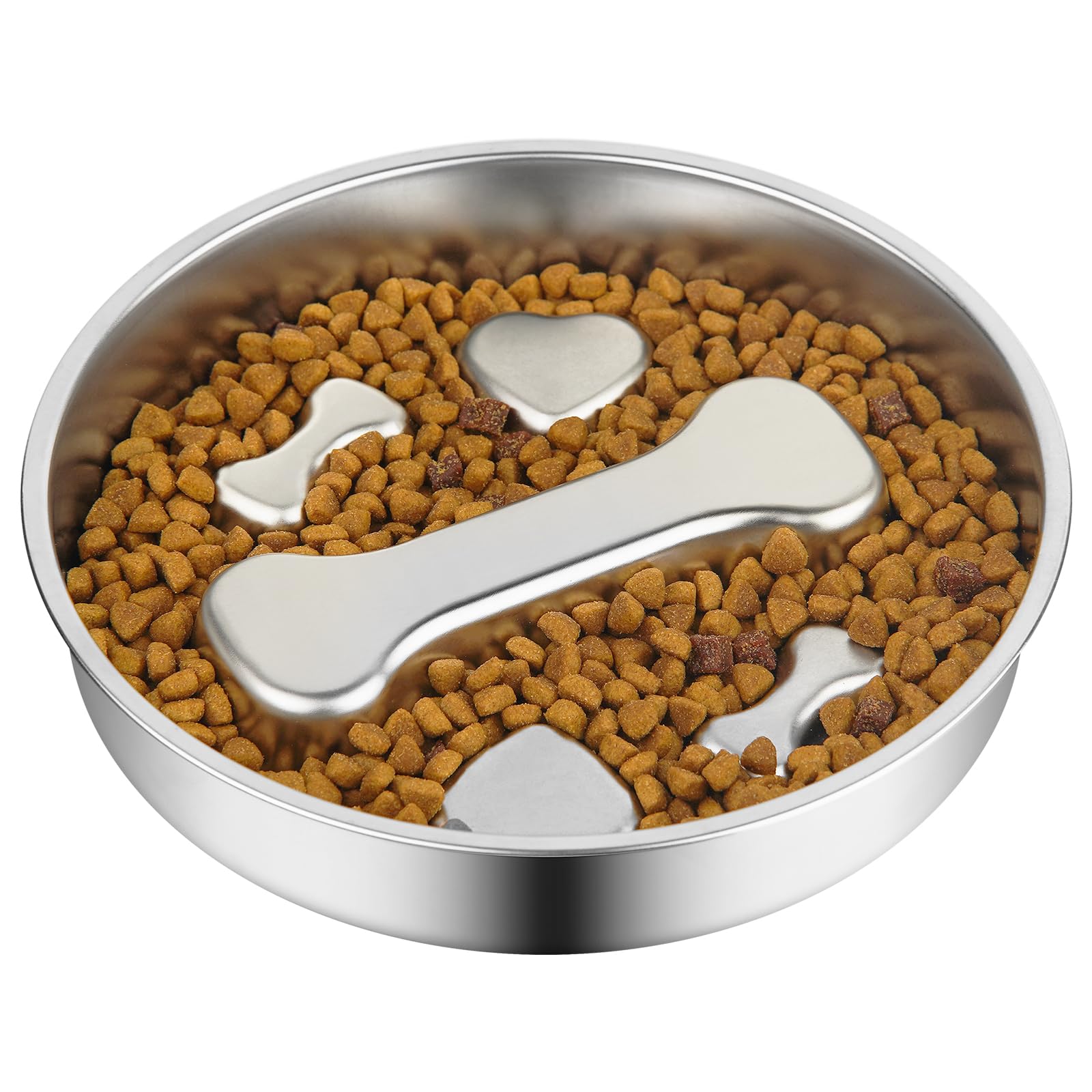 Slow Feeder Dog Bowl - 2 Cups Stainless Steel Dog Slow Feeder Food Bowl, Metal Non-Slip Lick Plate,Puppy or Cat Food Holder,Pet Supplies,Puzzle Maze Dish for Medium Sized Breeds