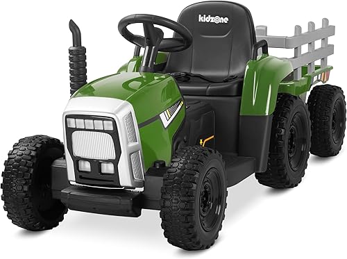 Kidzone Versión premium 12V7AH con neumáticos de goma EVA con motores duales de 35 W, motor de potencia de torque, control remoto, tractor eléctrico