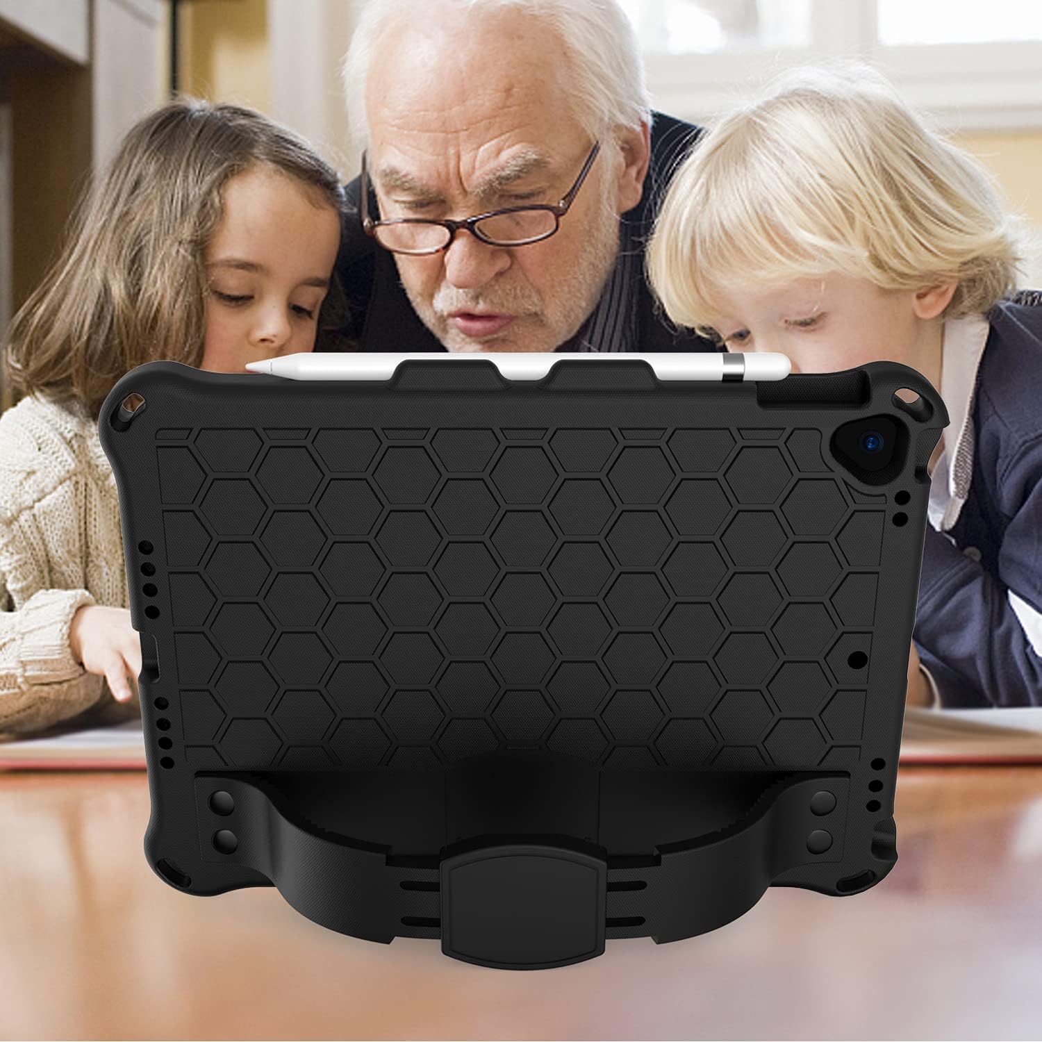 QYiD Kids Case for New iPad 8th Generation 2020 / iPad 7th Generation 10.2" 2019, Kids Friendly Light Weight Shockproof Case with Pencil Holder & Shoulder Belt for iPad 10.2 inch, Black/Black