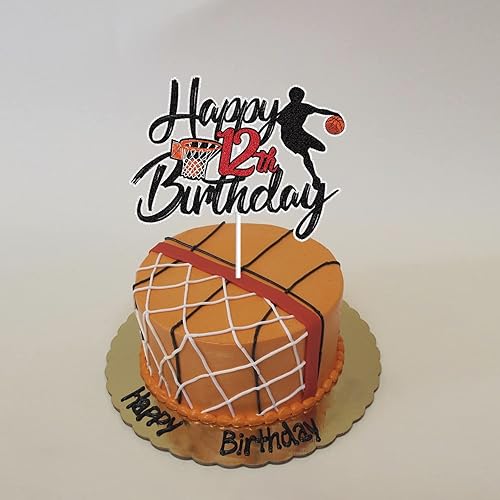 Miniatura 4 de Decoración de pastel de baloncesto para cumpleaños número 12, 12 años de edad, jugador de baloncesto de doce años, decoración de tartas, tema