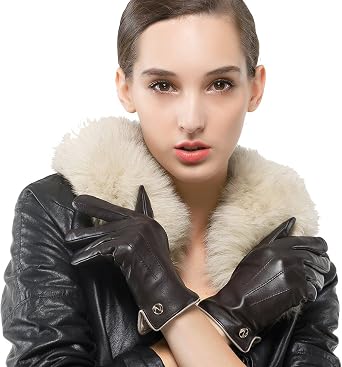 Womens Winter Leather Gloves Pure Cashmere Lining Warm Simple Multi Colors Gloves Touchscreen or Non-Touchscreen