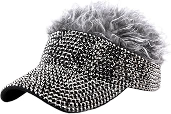 Mens Visor Cap Wig Adjustable Baseball Cap Golf Hats with Fake Hair Bling Hat