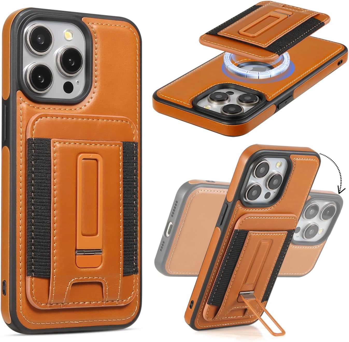 Detachable Wallet Case for iPhone 16 Pro Case, fits for MagSafe,Adjustable Kickstand Card Holder,Strong Magnetic Leather Case with Screen Protector (Caramel, IP16 Pro-6.3inch) IP16 Pro-6.3inch Caramel
