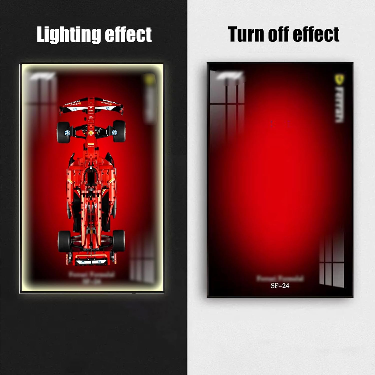 Car Wall Mount for Lego Ferrari SF-24 F1 42207, Display Wallboard with LED Lights for Car, Adult Collectibles Wall Mounted for Building Blocks, Gifts for Lego Lovers (Excluding Cars)