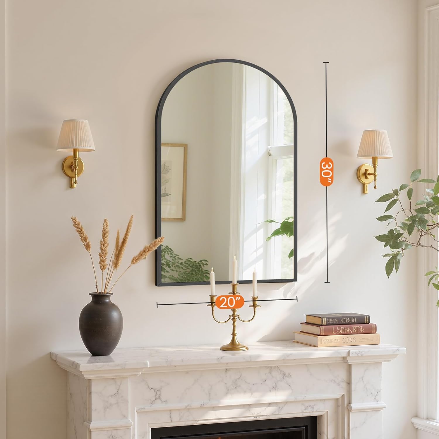 NEWBULIG 20" x 31" Arched Bathroom Mirror for Over Sink Vanity, Modern Wall Mirrors Arch Decorative for Bathroom, Entryway, Bedroomm, Black