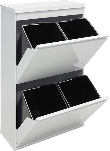 Arregui 4-Cube Steel Waste and Recycling Bin and Multi-Purpose Top Tray, White, 97.5 x 58.6 x 24.4 cm - 8