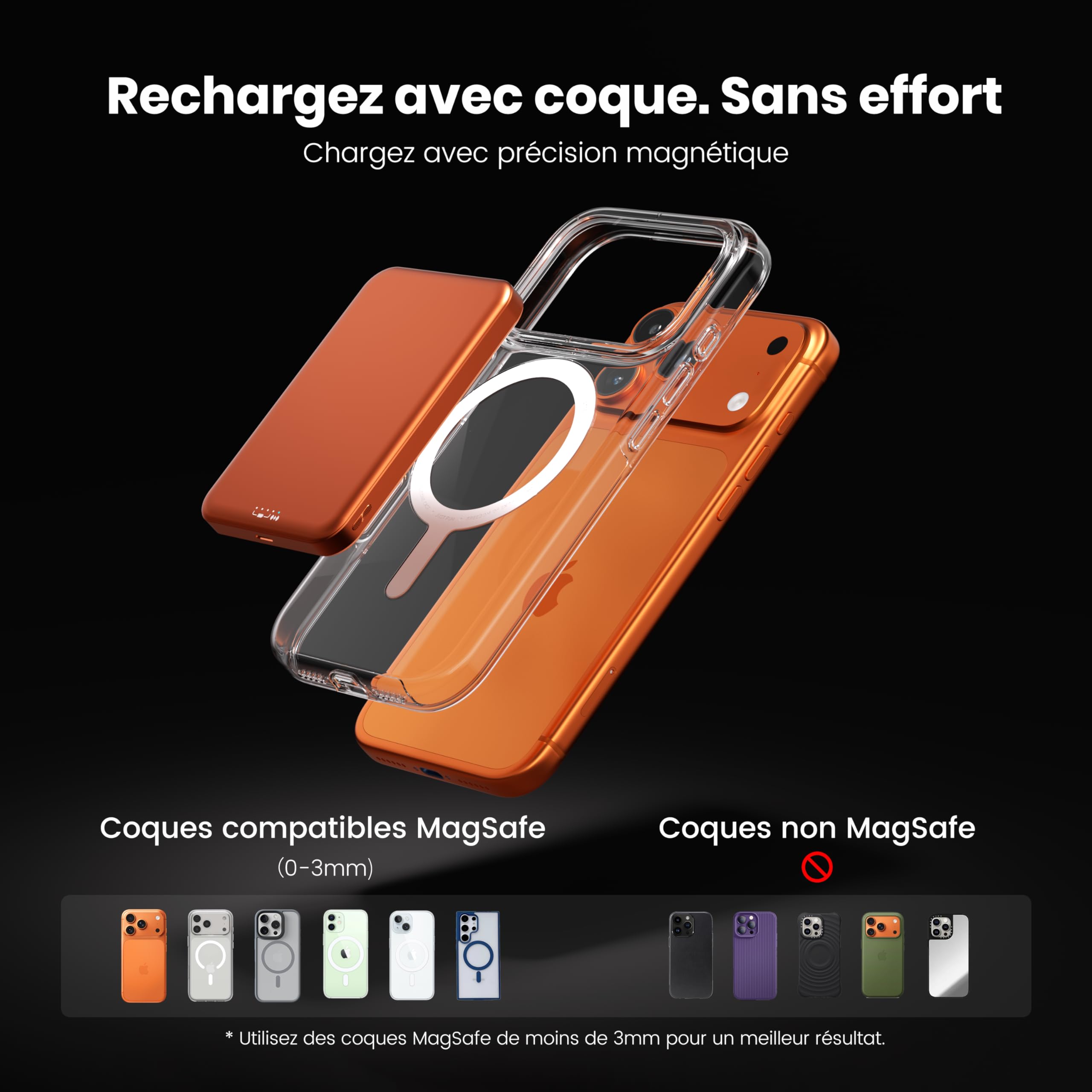 PD20W Batterie externe magnétique 10 000 mAh, design titane ultra fin, 14 mm, chargeur portable sans fil avec entrée et sortie USB-C, compatible avec iPhone 17/16/15/14/13/12 Series et Apple Watch