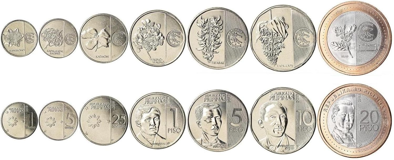 6 Coin Set from Philippines | 1 5 10 25 50 Sentimos 1 Piso | Lapulapu | Melchora Aquino | Francisco Baltasar | Juan Luna | Marcelo H. Del Pilar | Jose Rizal | 1967-1974