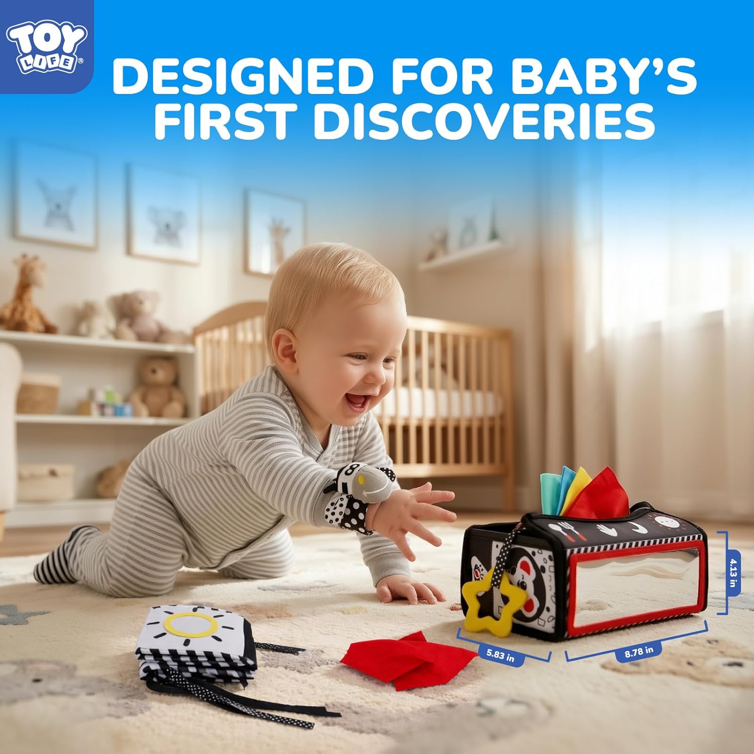 TOY Life High Contrast Baby Toys 0-6 Months - Black & White Newborn Tummy Time Sensory Toys Set with Soft Montessori Visual Stimulation Infant Book, Boy Girl Shower Gift, Easter Basket Stuffers