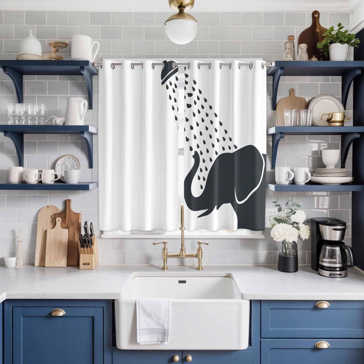 Elephants Showering Window Curtains with Grommets Kitchen Drapes, Modern Abstract Art Funny Animals 2 Panels Window Treatment Drapes for Living Room/Bathroom/Office 84" W x 63" L