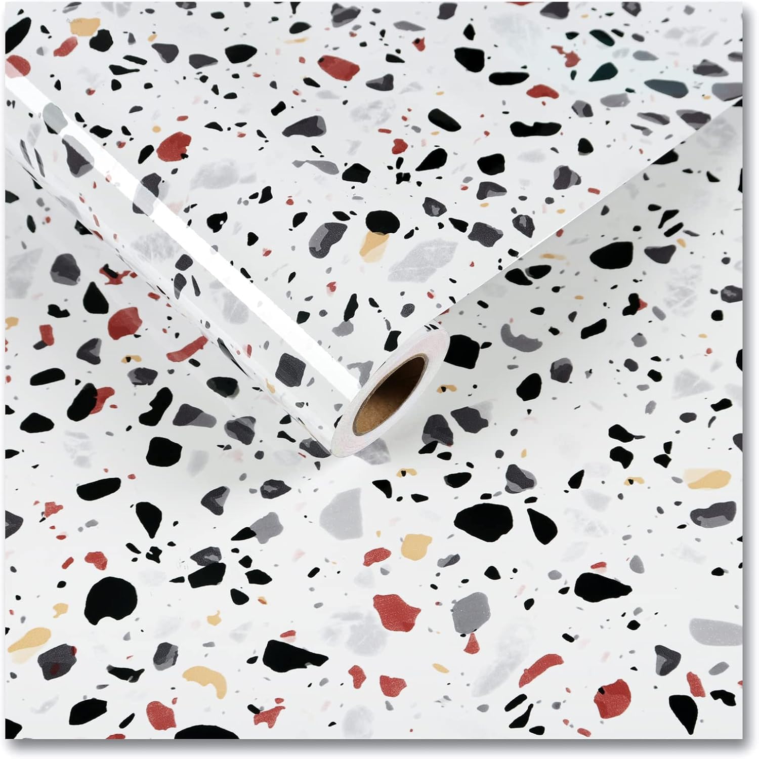 CRE8TIVE 24"x354" Terrazzo Contact Paper Waterproof Peel and Stick Large Size Glossy Marble Wallpaper Self Adhesive Removable Stone Vinyl Paper Roll for Bathroom Kitchen Countertops Cabinets Vanity