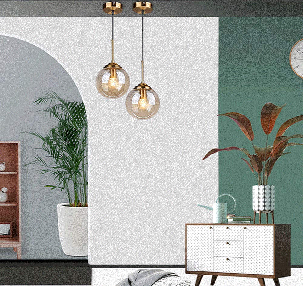 Globo di vetro industriale retrò Loft Lampada a sospensione, lampadario a grappolo Lampada a sospensione infisso Raccordi in ottone (Ambra)