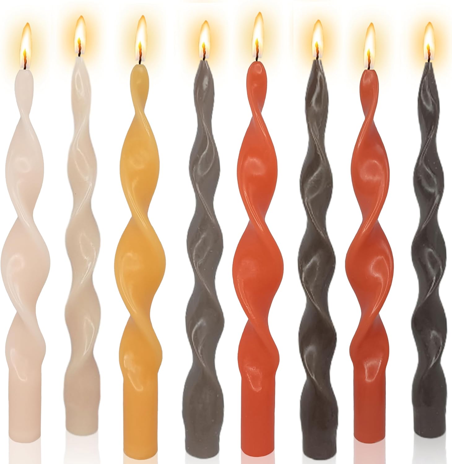 NJAO HOO Colored Spiral Taper Candles 10 Inch Twisted Candlesticks Unscented Tapered Candles for Home Dinner Thanksgiving Decorations Halloween Party