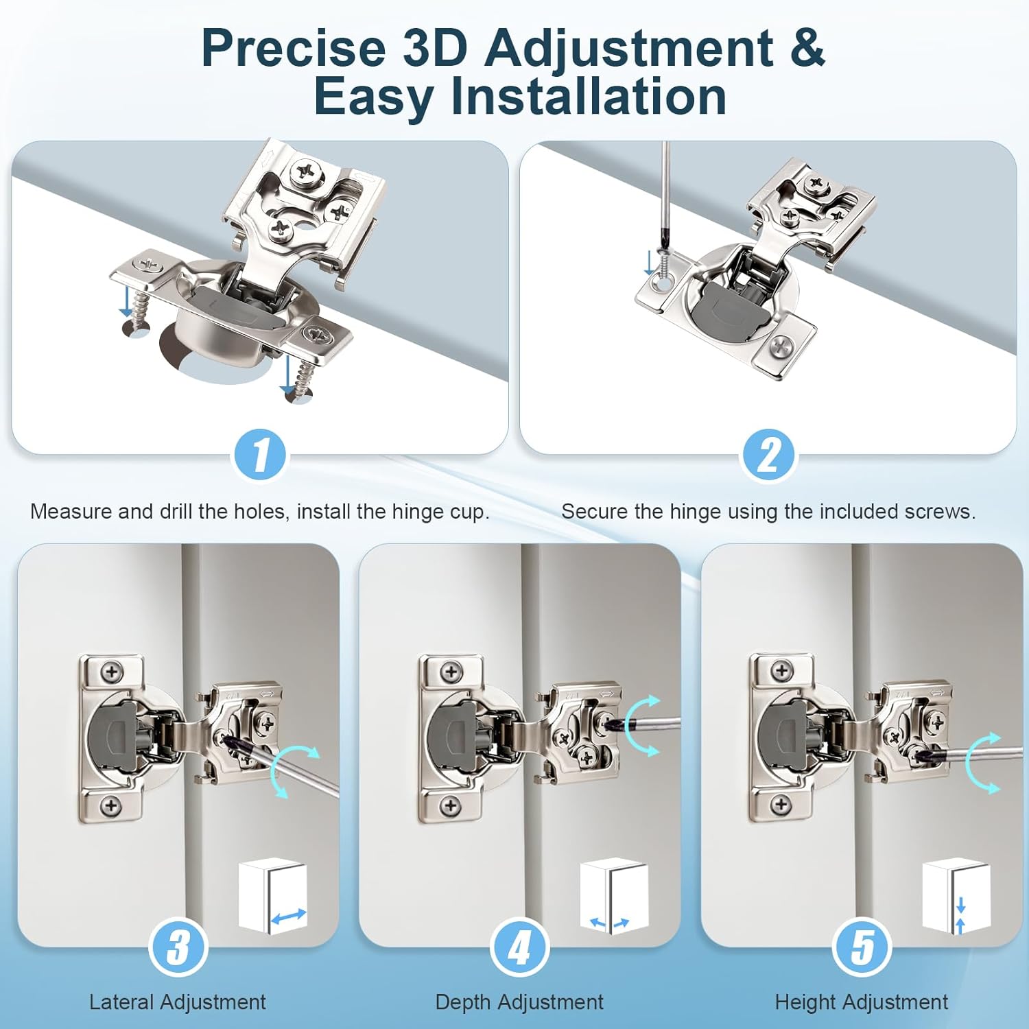KNOBWELL 5 Pairs (10 Pack) 1/2" Overlay Soft Close Hinges, 105° Hidden Hinges for Face Frame Cabinet, Concealed Hinges 3D Adjustable Easy Installation, POM Damper to Slow Down and Quiet