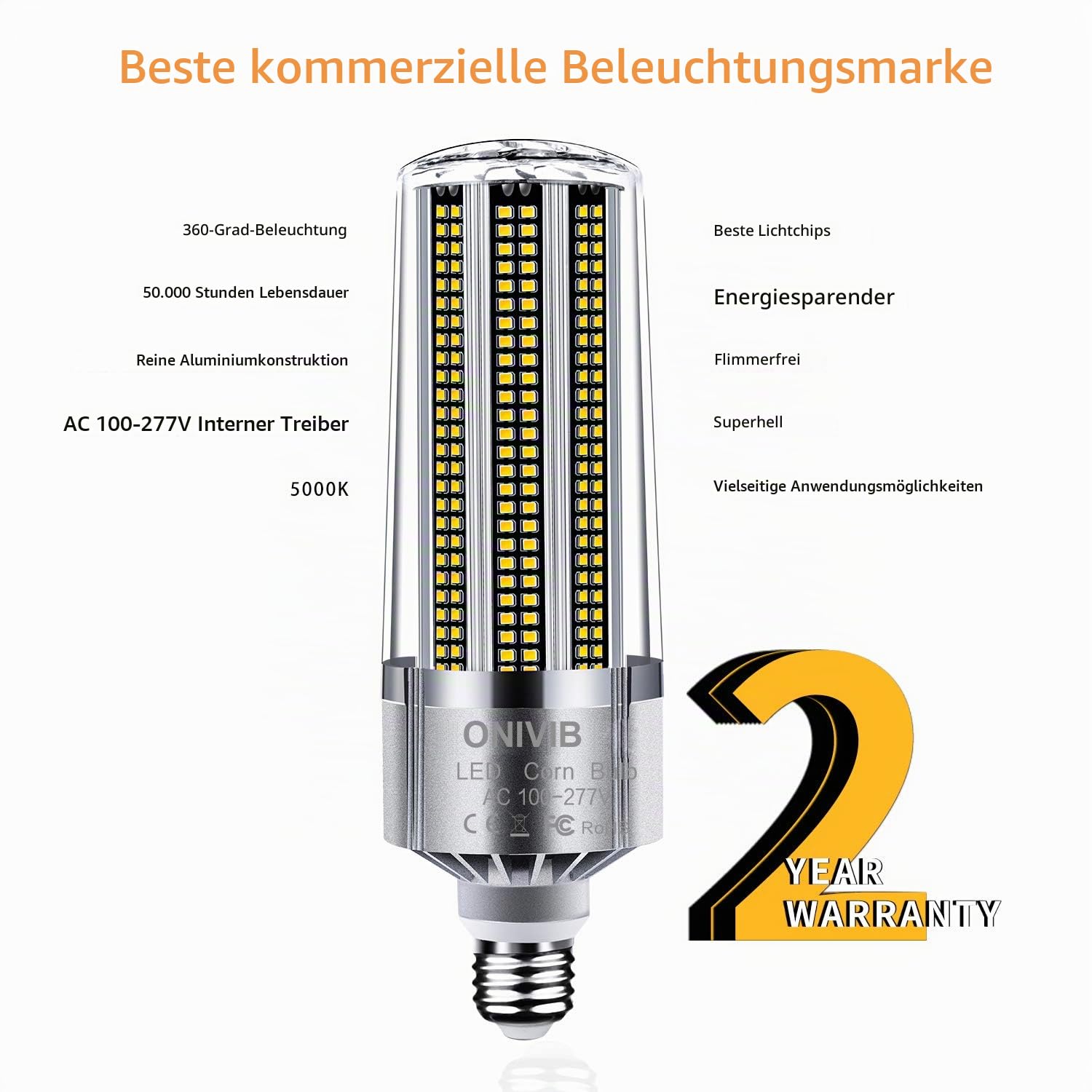 120W LED Mais lampen Glühbirnen, E27 mit E40 Mogul Sockeladapter, 14400 Lumen (1200W Äquivalent) 6500K kühles weißes, für großflächige kommerzielle Beleuchtung, Garage Warehouse Factory