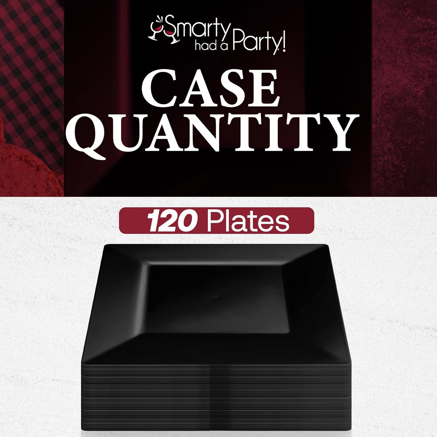 Smarty Had A Party 120 Elegant Disposable Plastic Dinner Plate, 9.5" Heavy Duty Fancy Square Black Dinner Plates for Parties and weddings