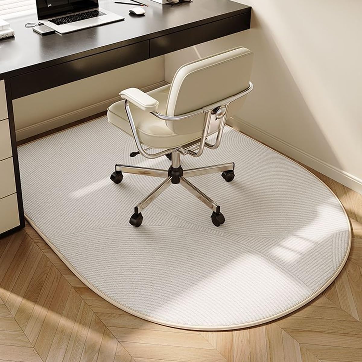 Beige Noise Reduction Office Chair Mat for Carpets - Non-Slip Soundproof Floor Protector for Gaming & Computer Desks