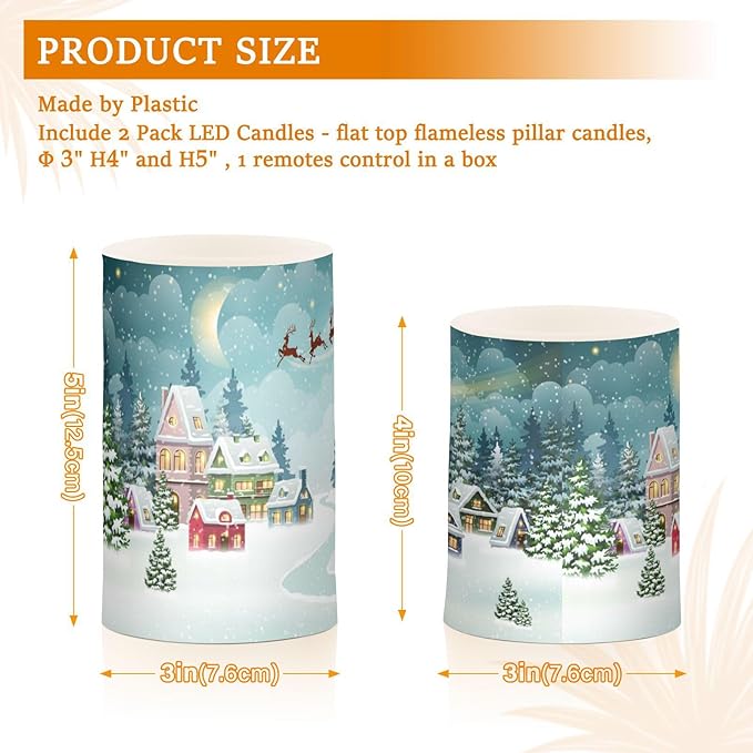 ALAZA ALAZA Santa Reindeer Winter Christmas Scene Snow Flickering Flameless Candles Battery Operated with Remote Timer,Tea Light Candles LED Pillar Votive Candles Set of 2 for Outdoor Indoor Decorations photo 6