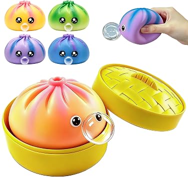 Dumpling Mystery Box, Bubble Blowing Squishy Sensory Dumplings Fidget Toys with Food Steamer, Colorful Dumpling Stress Ball Sensory Toy, Mystery Dumpling Squeeze Ideal Gift for Adults & Teens