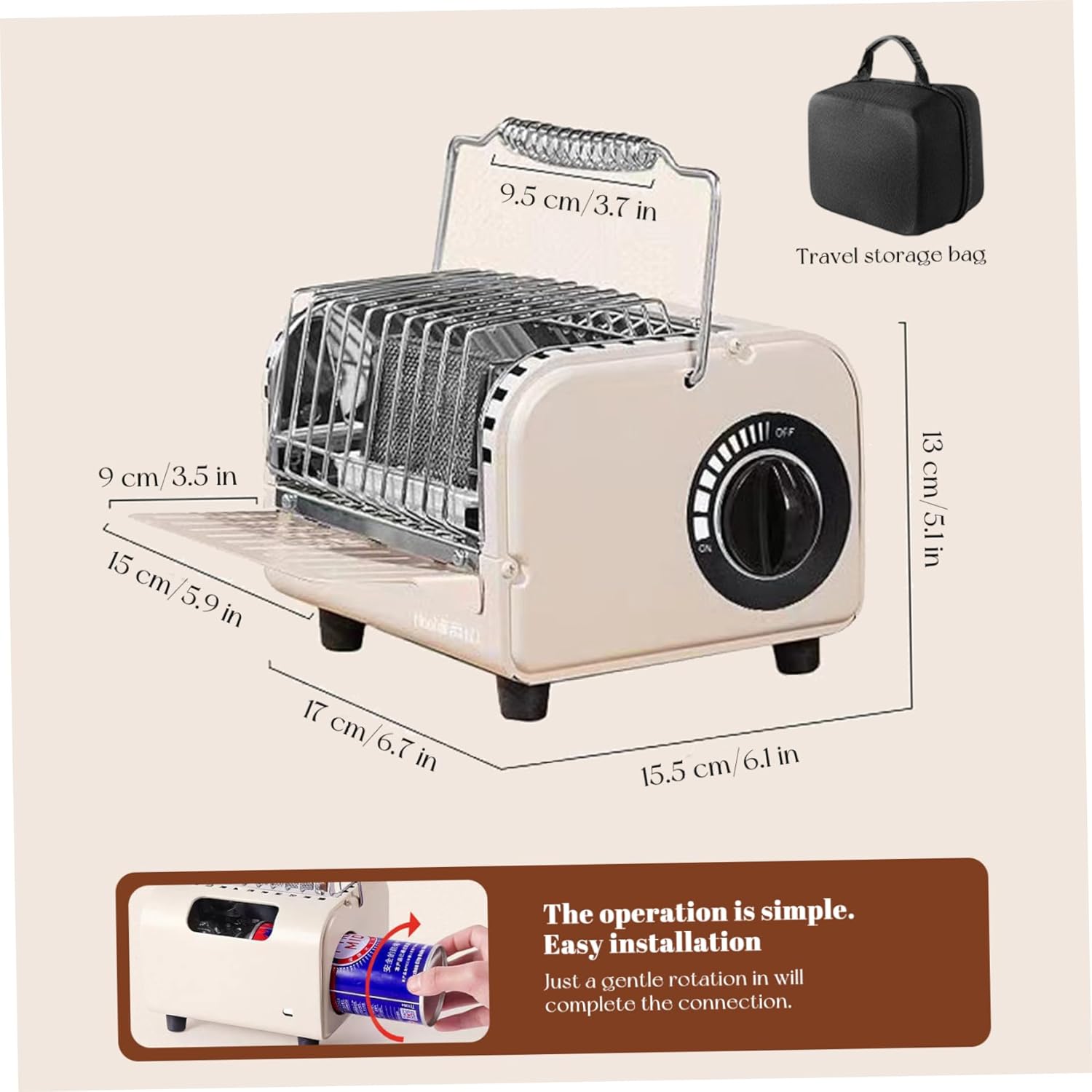 2-in-1 Portable Propane Heater, 1200w Adjsutable Camping Heater with Handle & Storage Bag for Camping Fishing Hiking Hunting