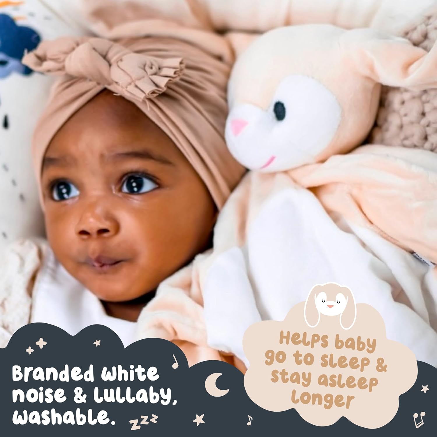 Riff Raff Baby Sleep Toy Soother - Musical Plush Bunny with White Noise & Lullaby - Lovey Security Blanket for Newborns & Infants