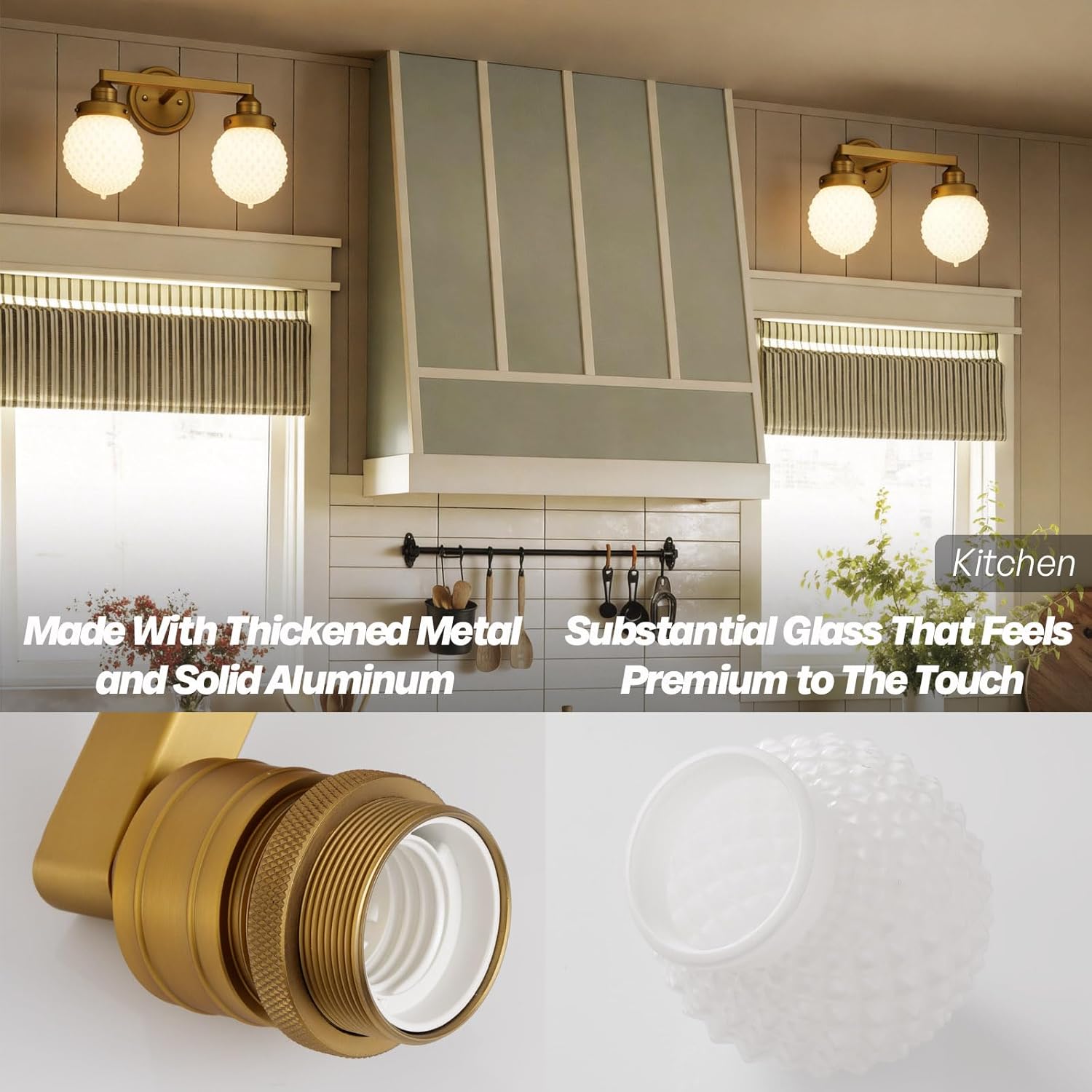Vintage Gold 2-Light Milk Glass Wall Sconce, Bathroom Vanity Light Fixtures, Damp Rated Hardwired Double Sconce for a Designer Touch in Any Room.