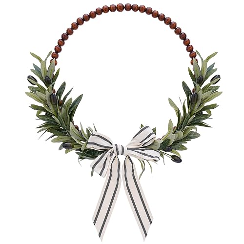 Wood Bead Olive Leaves Wreaths, 13 Inch Greenery Leaf Wreaths
