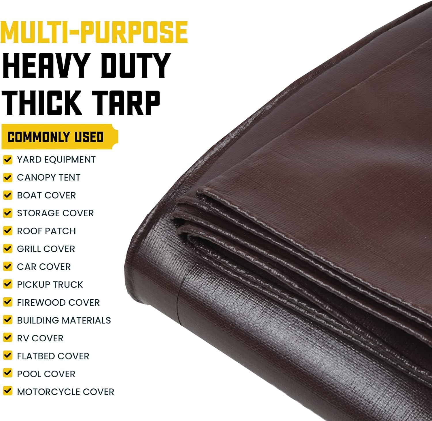 Core Tarps Extreme Heavy Duty 20 Mil Tarp Cover, Waterproof, UV Resistant, Rip and Tear Proof, Poly Tarpaulin with Reinforced Edges for Roof, Patio, Pool, Boat (Brown/Black 12′ X 16′)