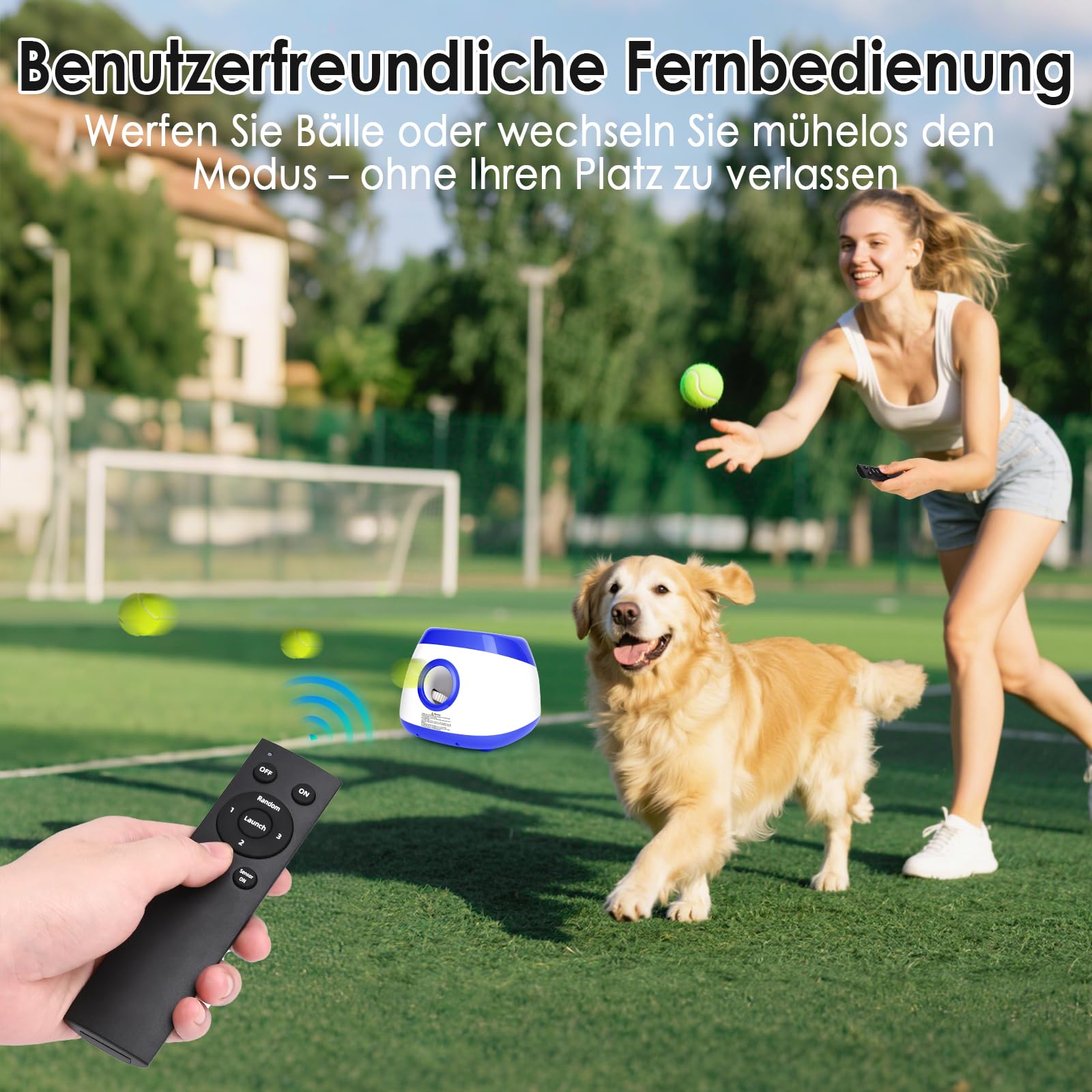Ballwurfmaschine Hund Automatisch Ballmaschine Interaktives Hundespielzeug Elektrisch mit 6 Stück Hundeball ballwerfer für Hunde Groß und Mittlere