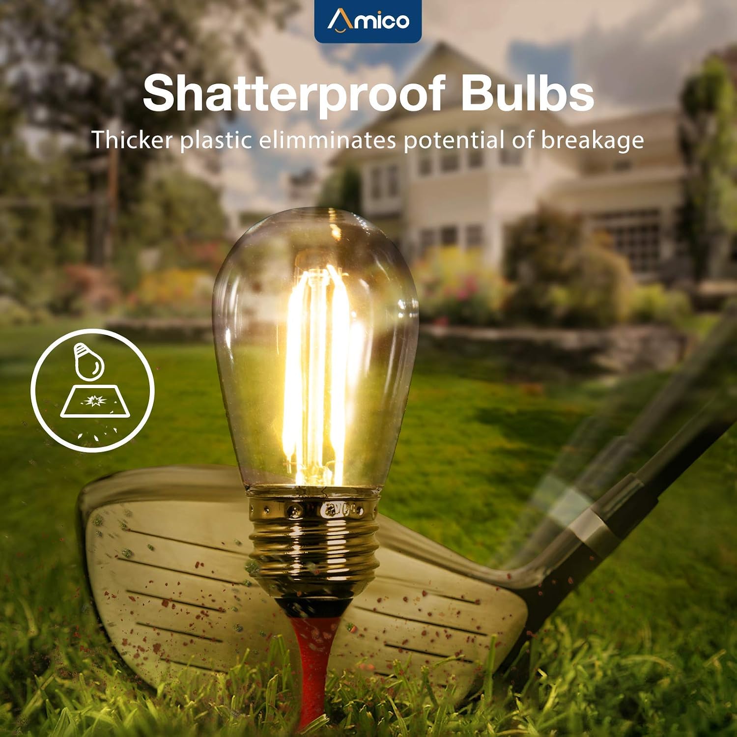 Amico 48FT LED Outdoor String Lights with Remote Dimming, LED Edison Vintage Plastic Bulbs and Weatherproof Strand - Decorative Cafe Patio Lights, Bistro Lights