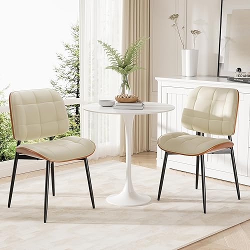 Miniatura 8 de Juego de 2 sillas de comedor, silla de comedor de mediados de siglo moderna con cojín grueso, sillas de cocina tapizadas con piel sintética y