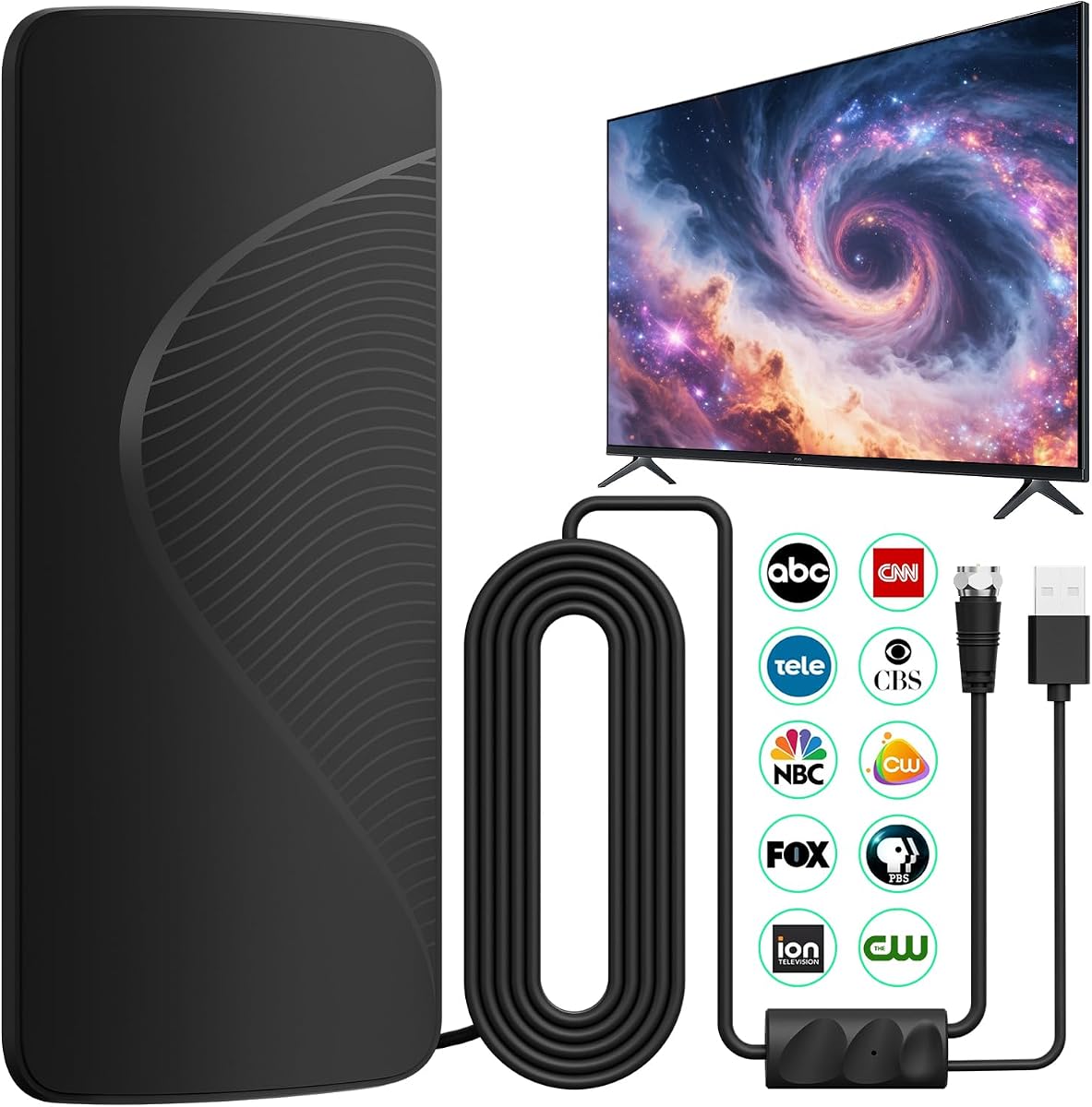 2026 Upgraded TV Antenna: TV Antenna Indoor for Local Channels with Amplifier, 3000+ Miles Long-Range Reception Supports Digital 4K 1080P HD Smart TV/Older TVs, 33ft Coaxial Cable