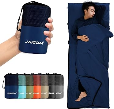 jaicom sleeping bag ultralight silk sleeping bag for travel 2-in-1 sleeping bag comfortable and soft sleeping bag small pack size made of microfiber ideal for backpacking hotels