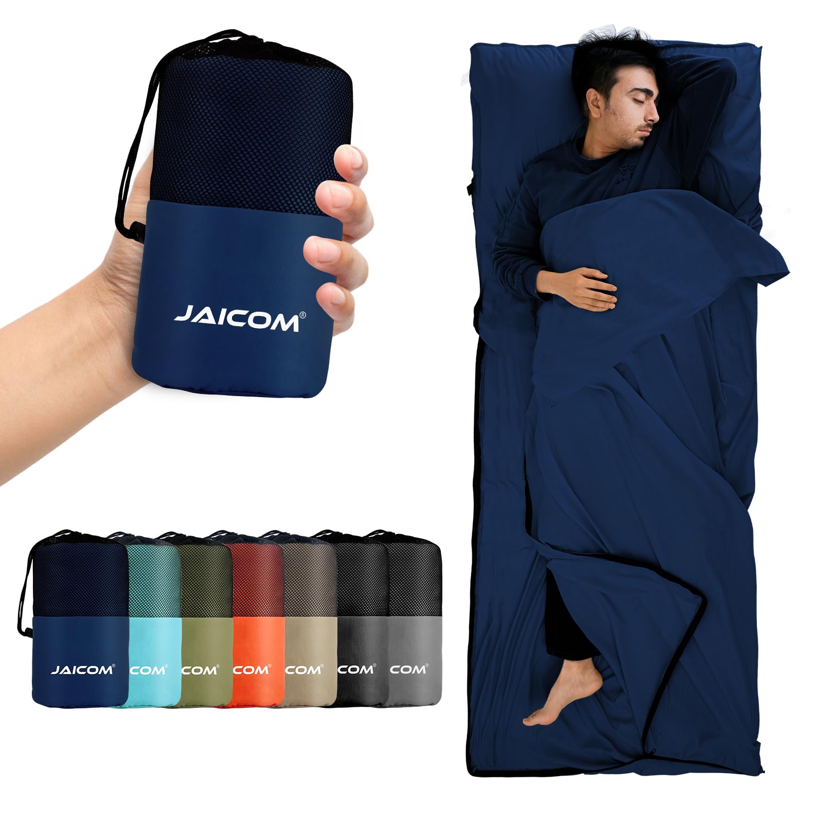 JAICOM Sacco Lenzuolo Sacco a Pelo, Sacco Lenzuolo da Viaggio Ultraleggero e Compatto, 220x90cm, Ideale per il campeggio, l'escursionismo, l'ostello e i viaggi di lavoro