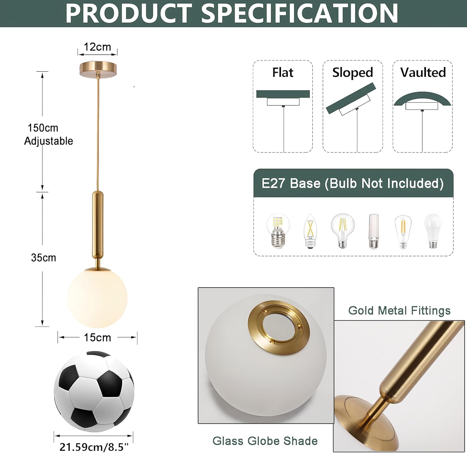 Glass pendant light detail view