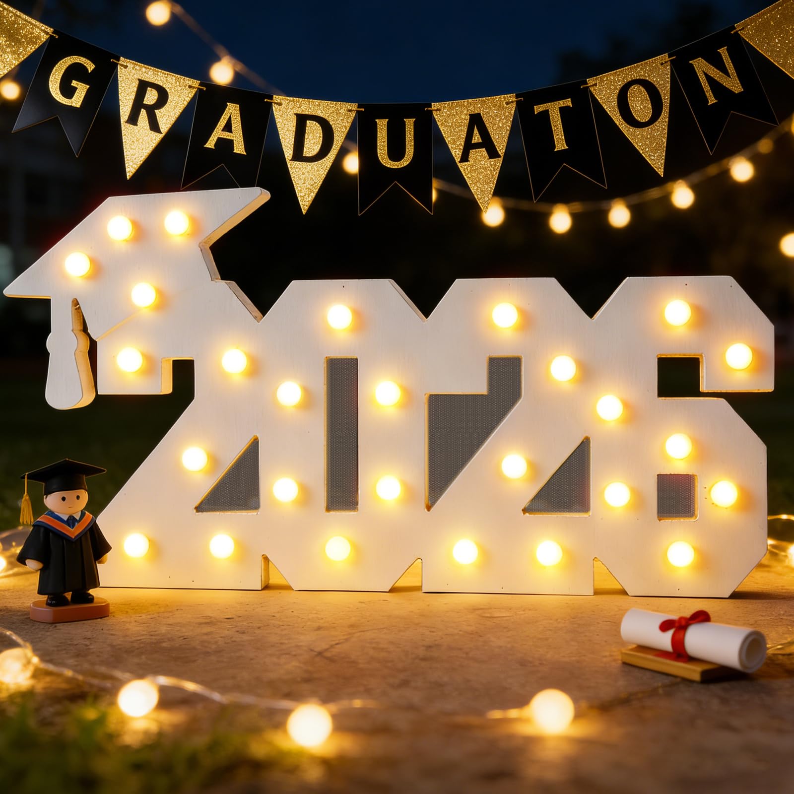 Numéro de chapiteau lumineux 2026 panneau DEL en bois décoration remise diplôme