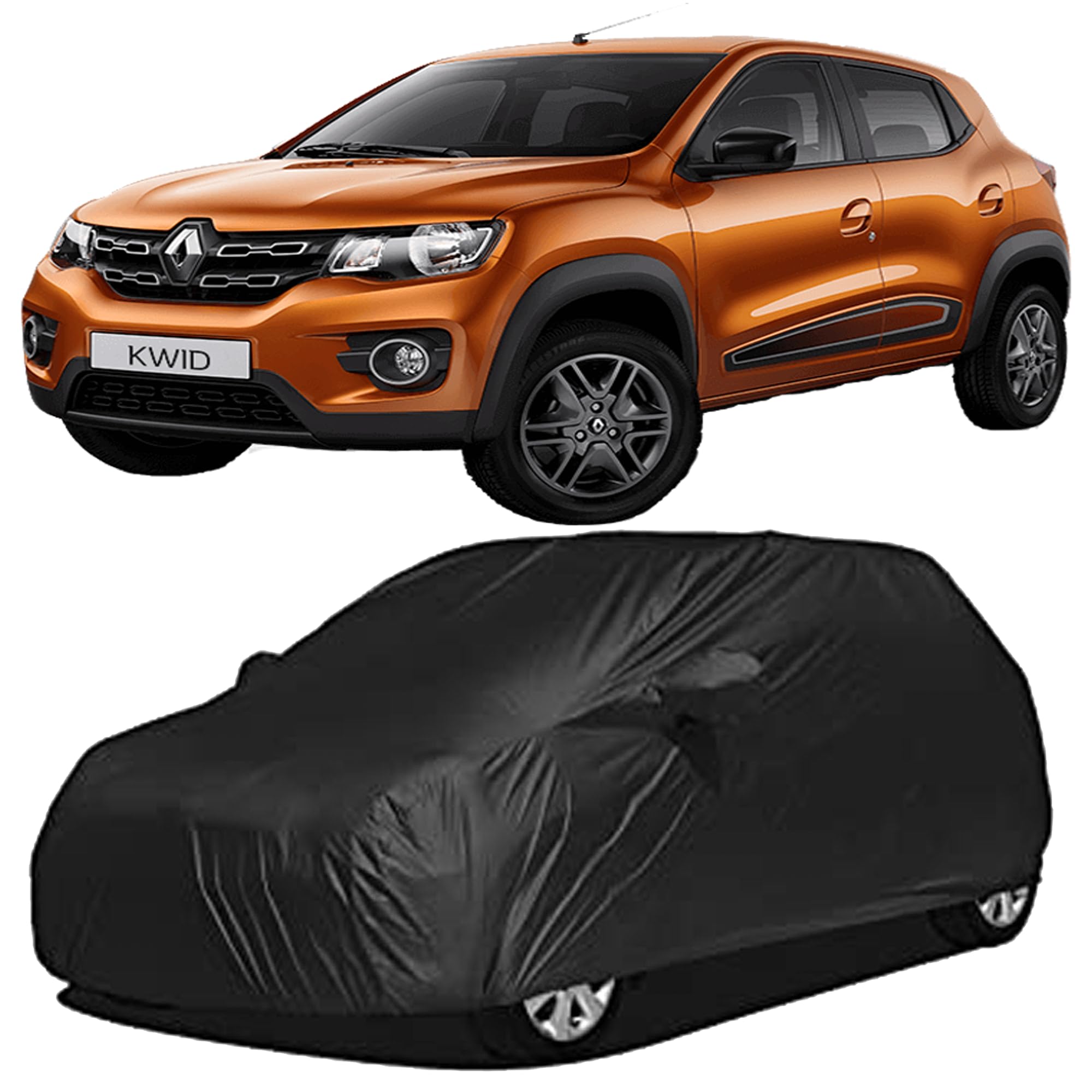 TRAUENIE Waterproof Car Body Cover Compatible with Renault Kwid | Premium Protection Against Rain, Snow, and UV Rays | Durable & Breathable Design | (Black)